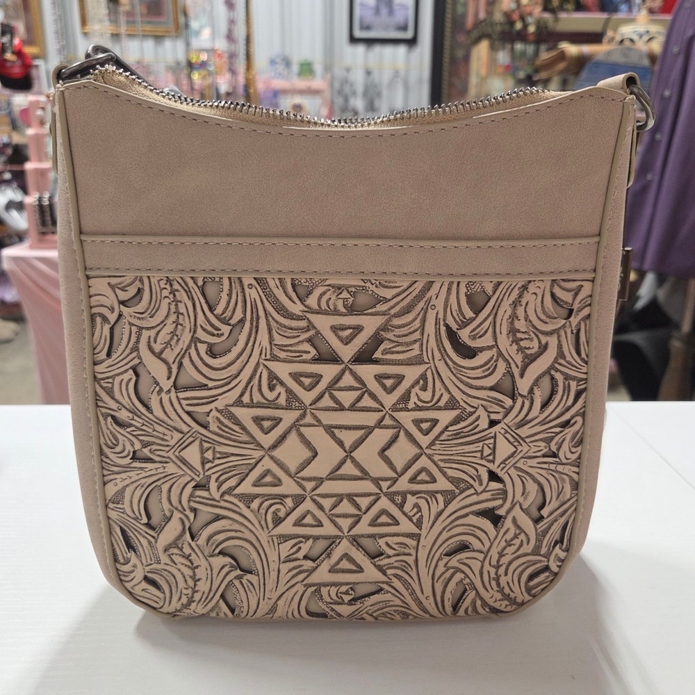 Trinity Ranch Montana West Tooled Laser Cut Crossbody Bag Beige Western Purse